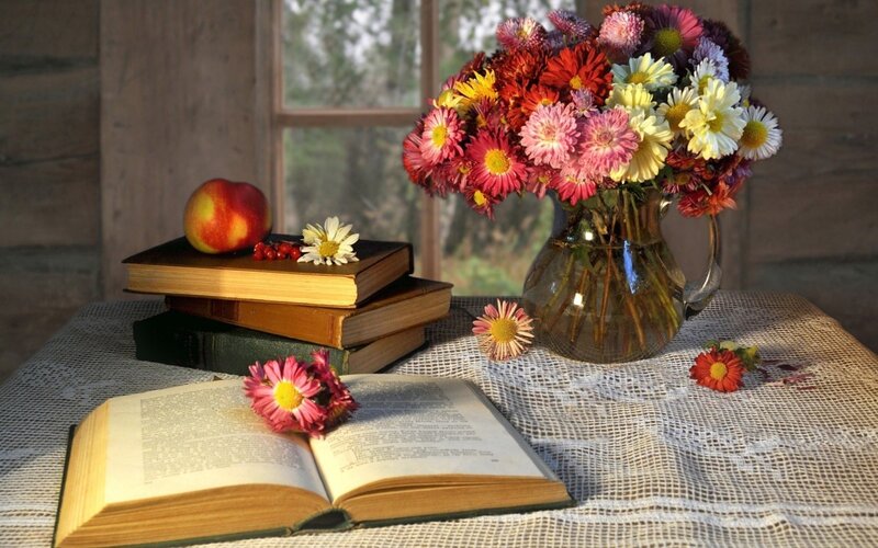 Still Life with Books and Flowers — White