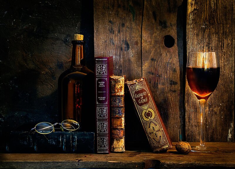 Still Life with Books and Wine