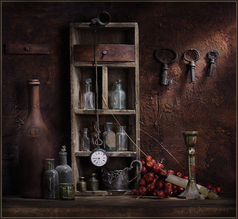 Still Life with Bottles and Fruit