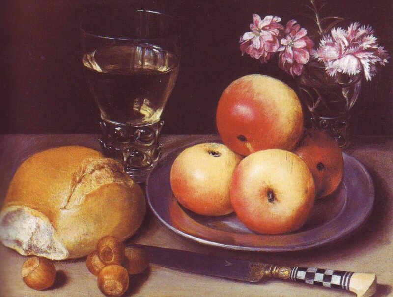 Still life with bread and fruit
