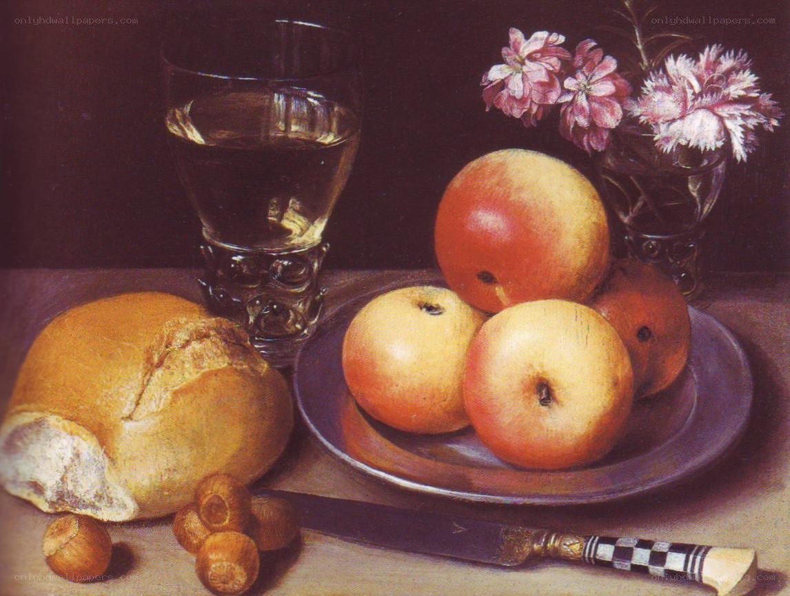 Still life with bread and fruit