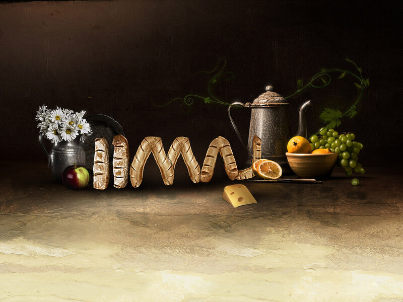 Still life with bread and fruit