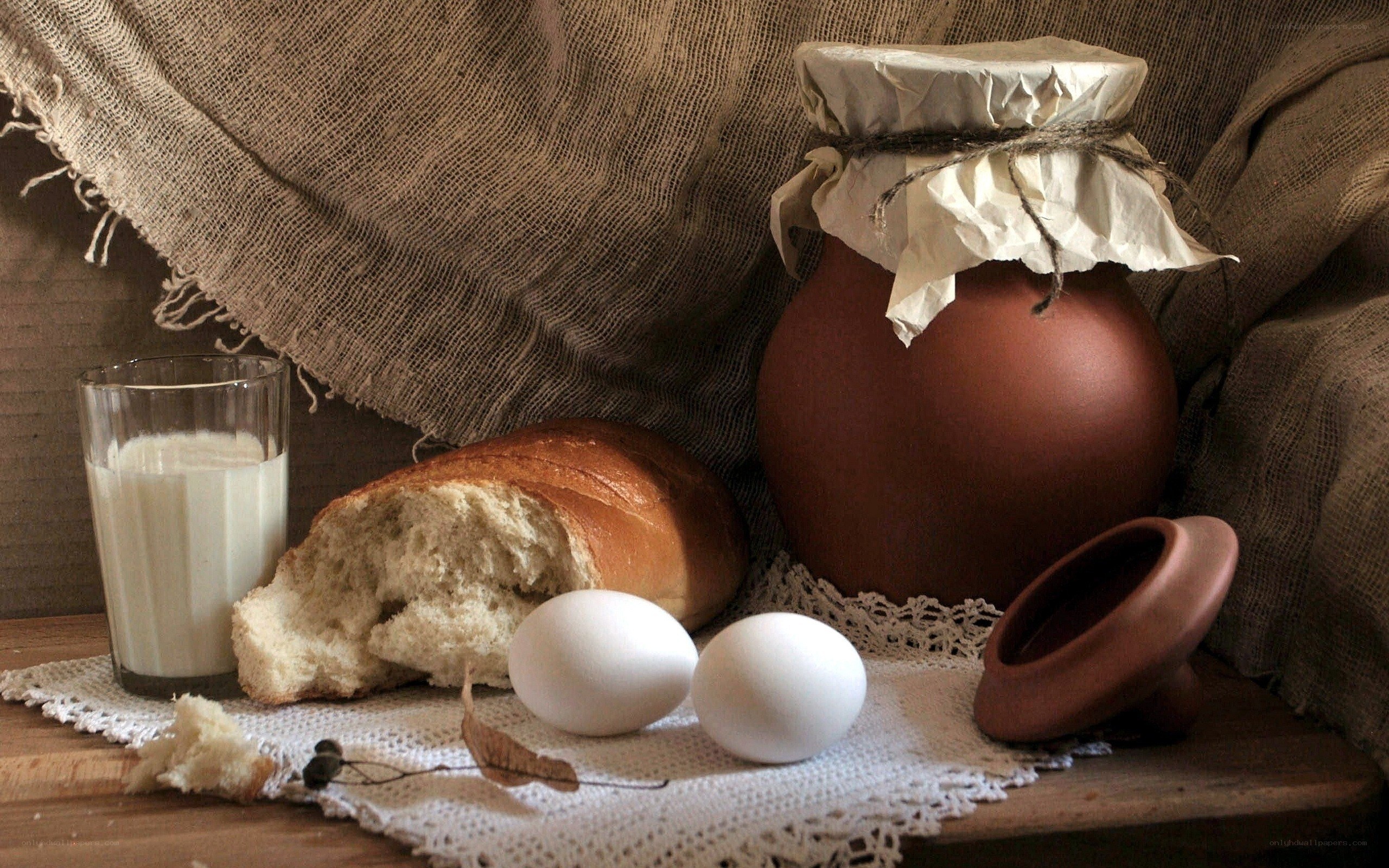 Still life with bread and milk