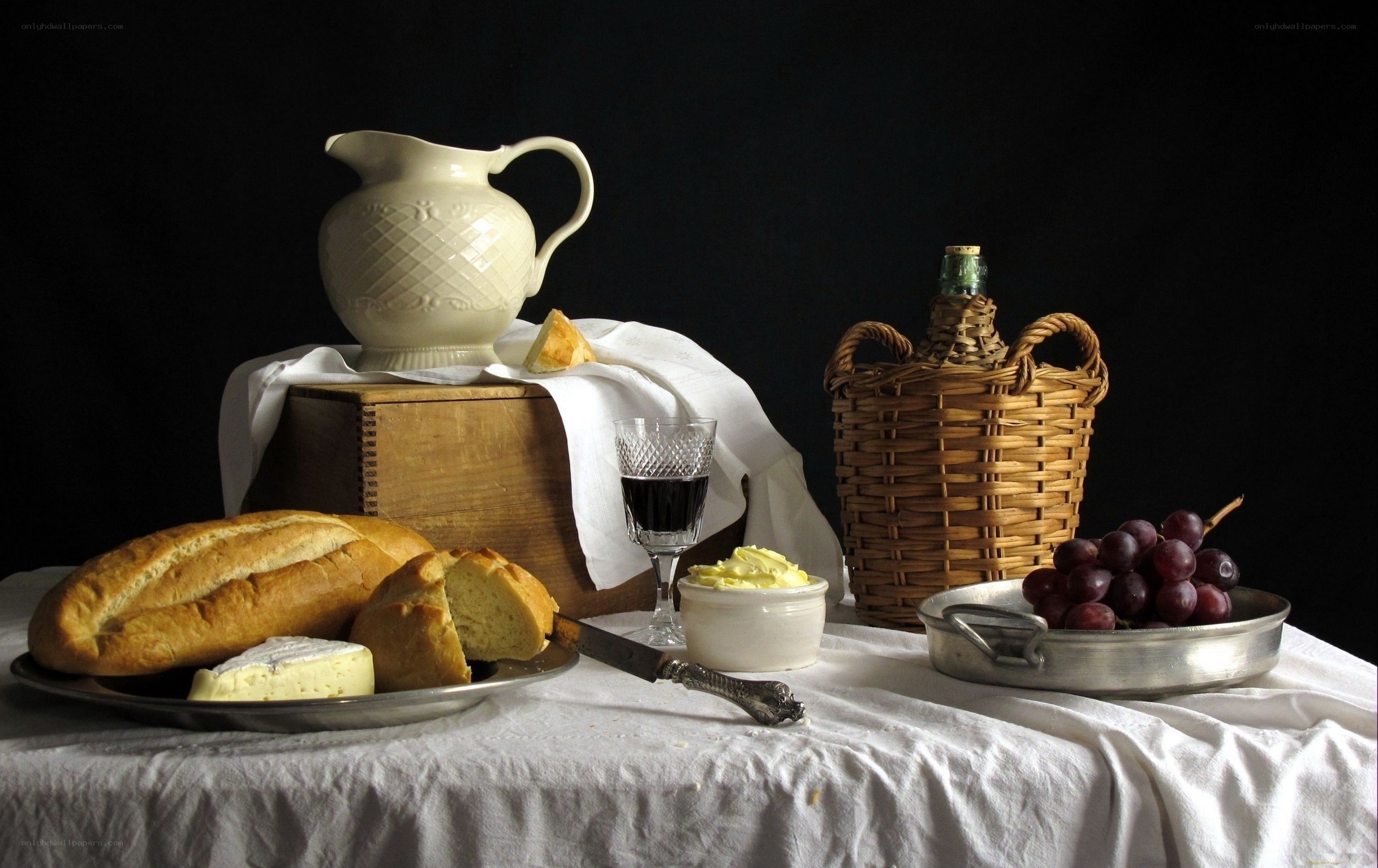 Still life with bread and wine