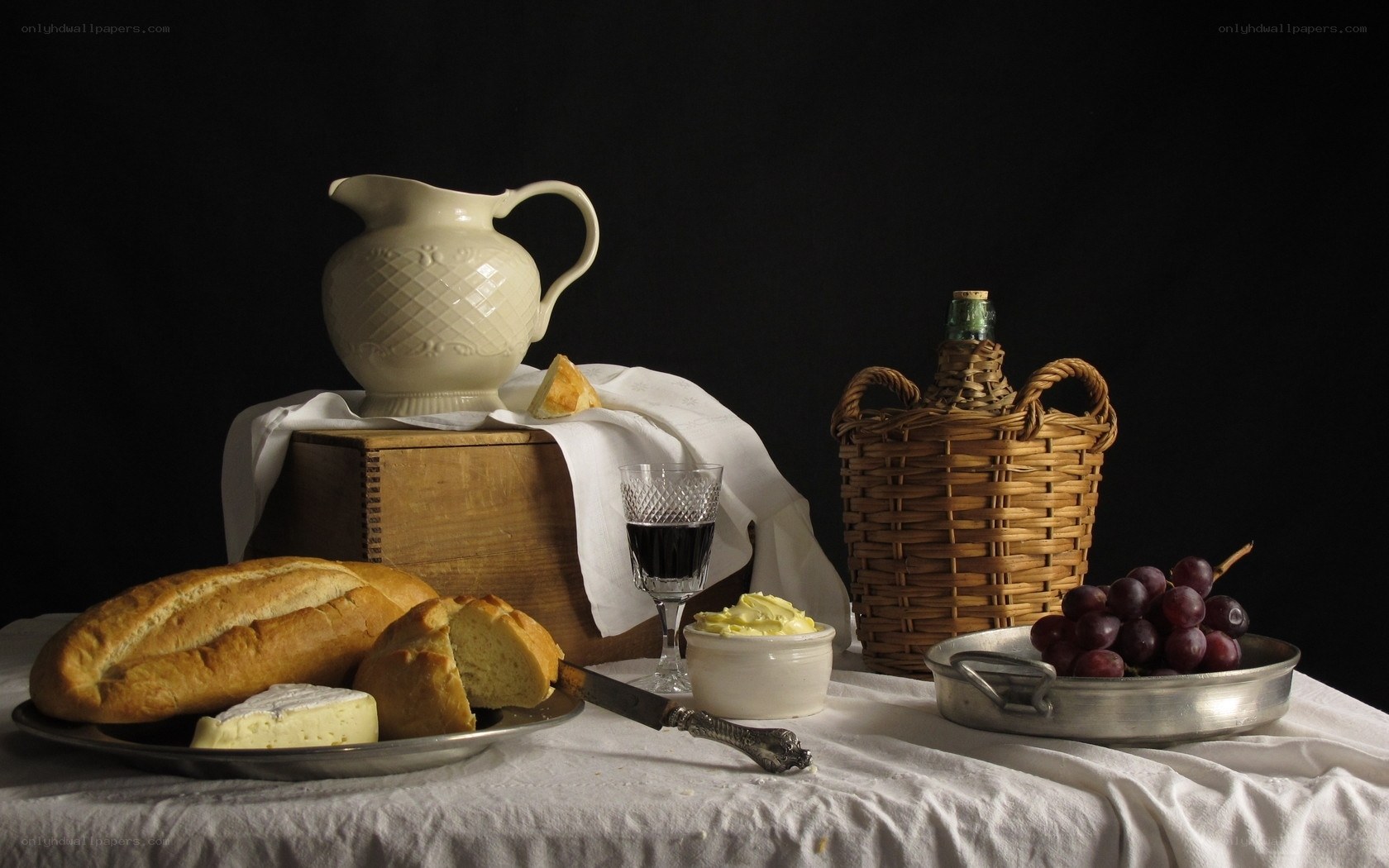 Still life with bread and wine