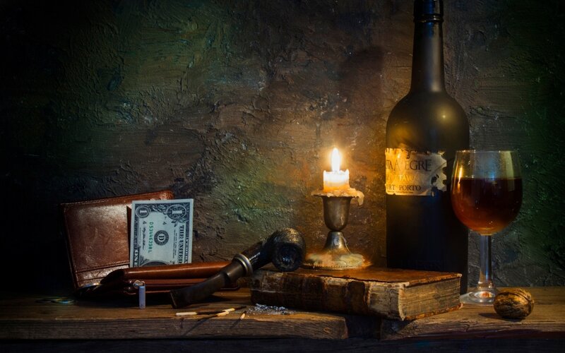 Still Life with Candle and Wine