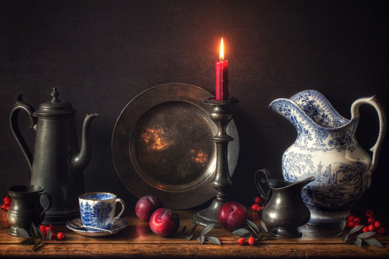 Still Life with Candle — Brown, Dramatic