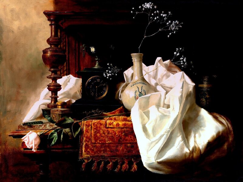 Still Life with Clock and Vase