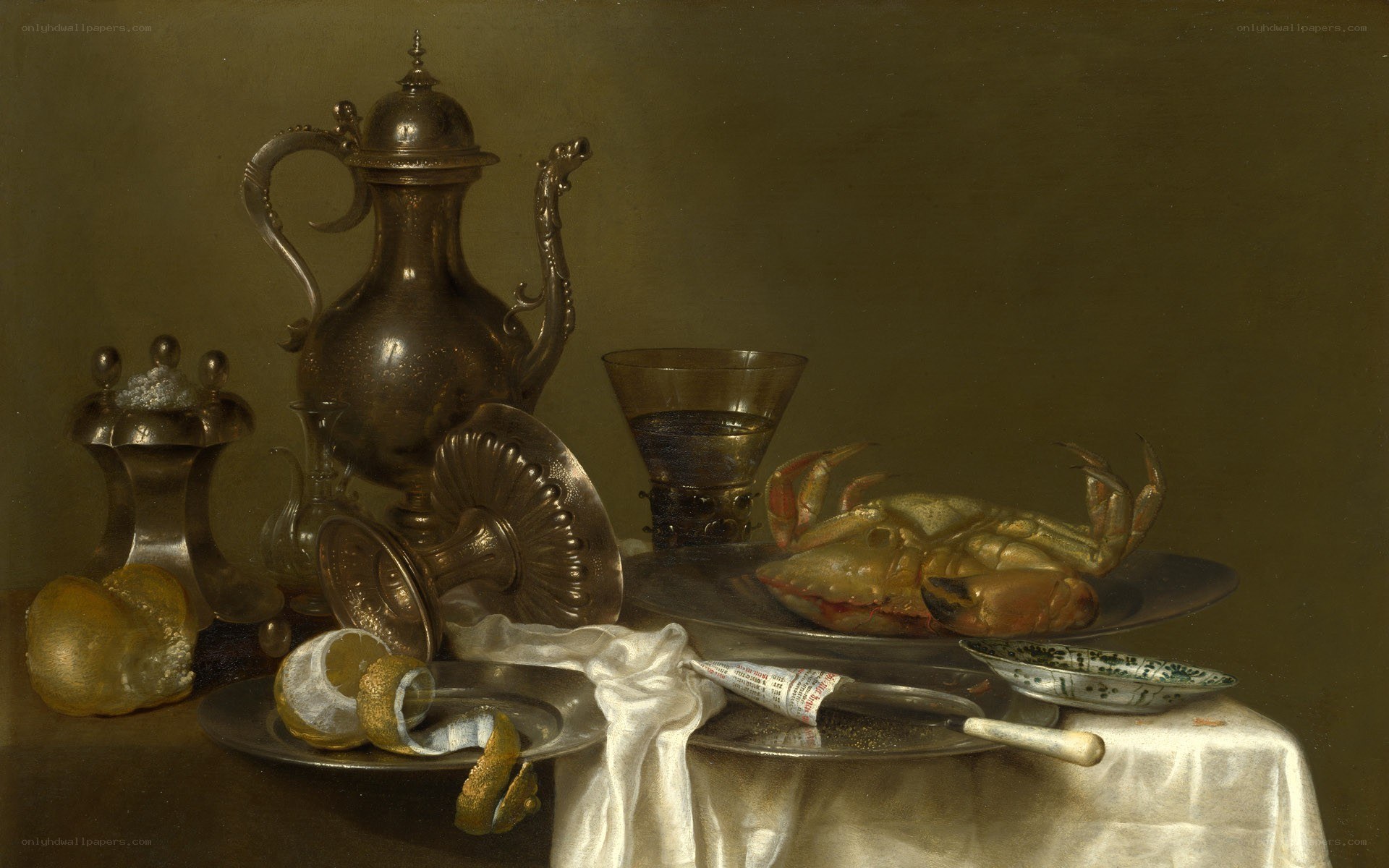 Still life with crab and silver