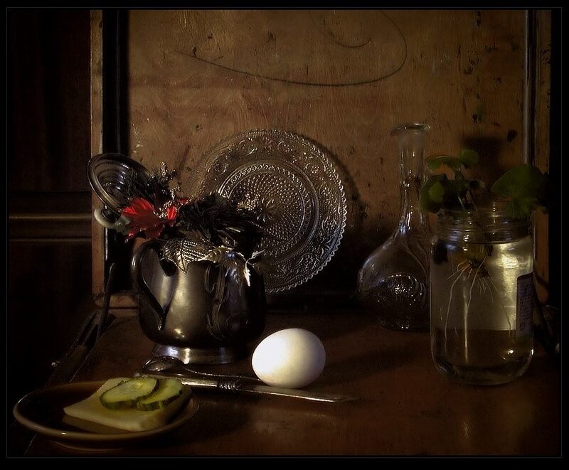 Still life with egg and flowers