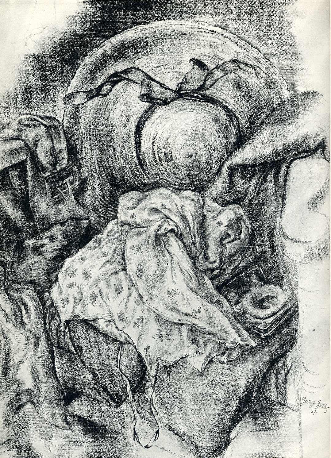Still life with fabrics and hat
