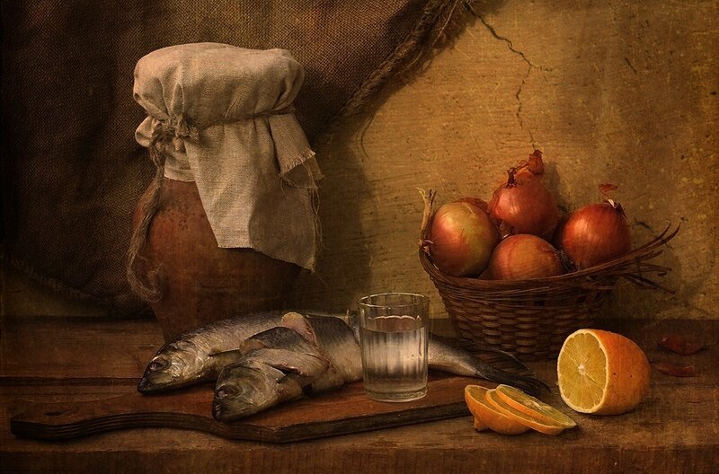Still life with fish and fruit