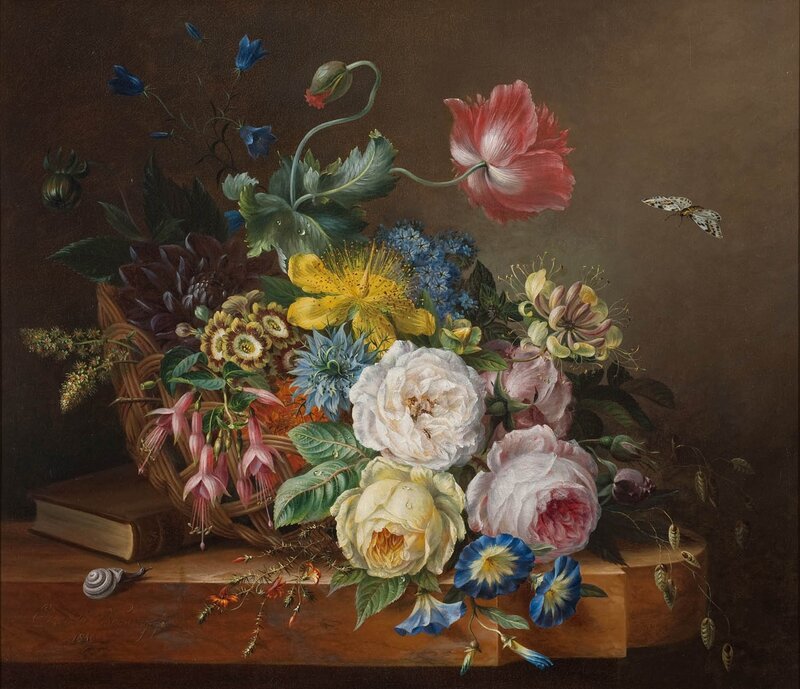 Still life with flowers and a snail