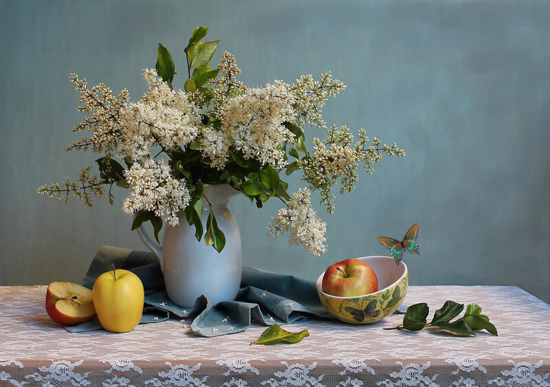 Still Life with Flowers and Apples — Blue
