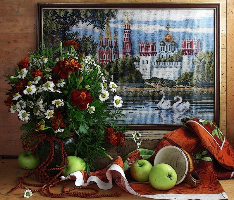 Still Life with Flowers and Apples — Green