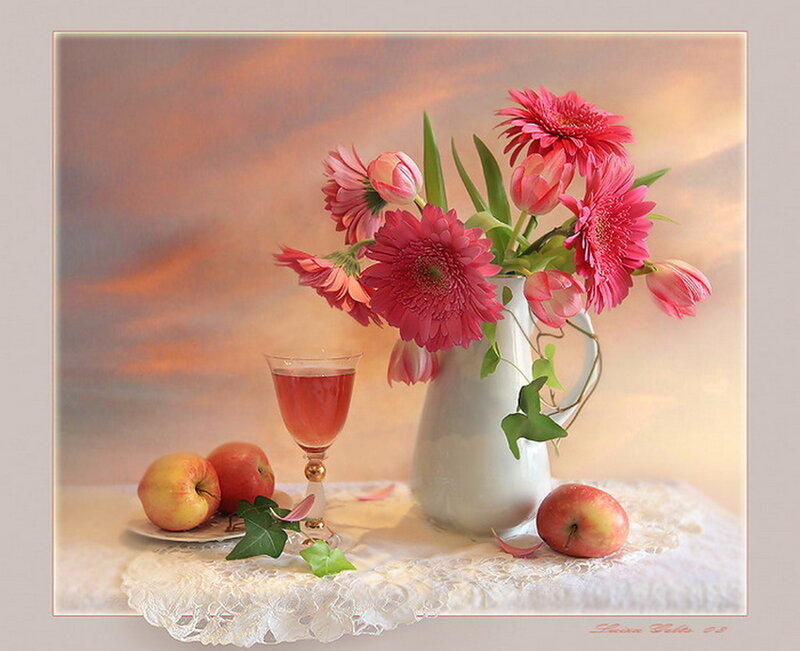 Still Life with Flowers and Apples — Pink