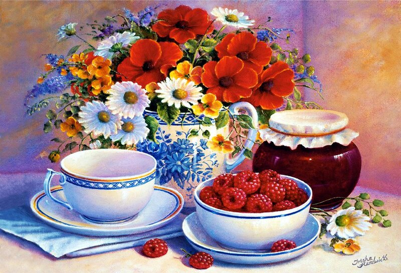 Still Life with Flowers and Berries — Blue