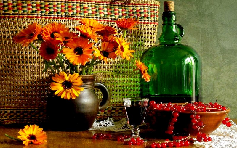 Still Life with Flowers and Berries — Orange
