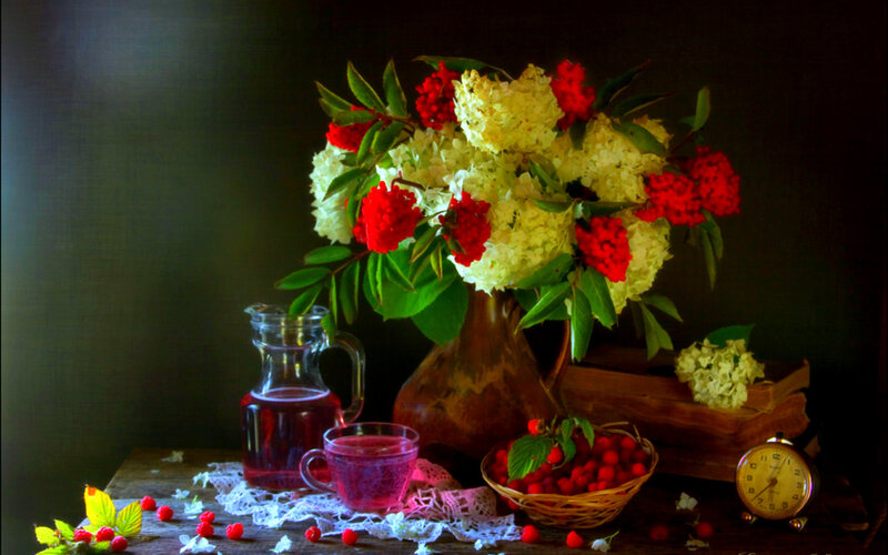 Still Life with Flowers and Berries — Red, Calm
