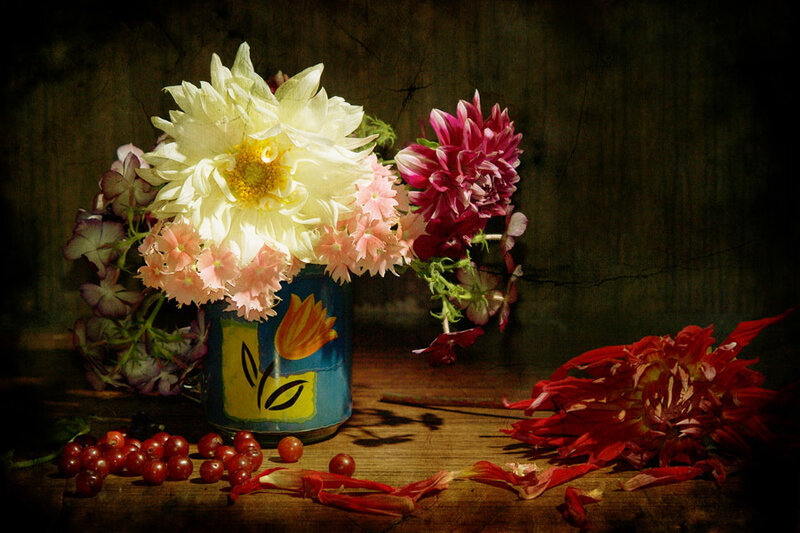 Still Life with Flowers and Berries — Red