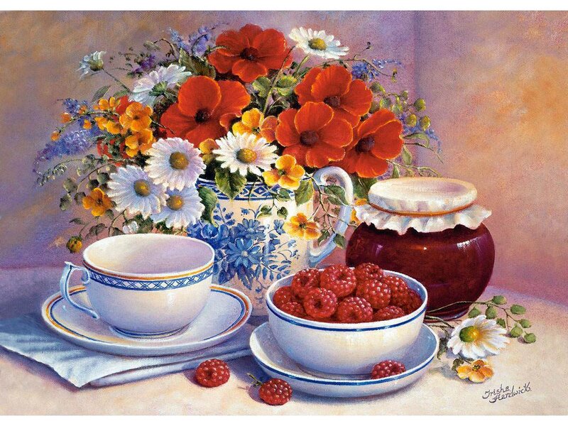 Still Life with Flowers and Berries — White