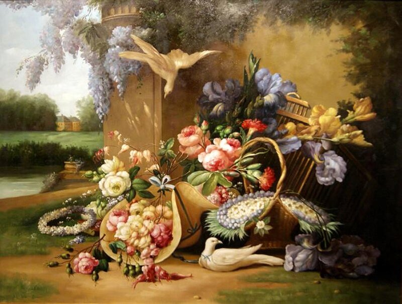 Still Life with Flowers and Birds — Green
