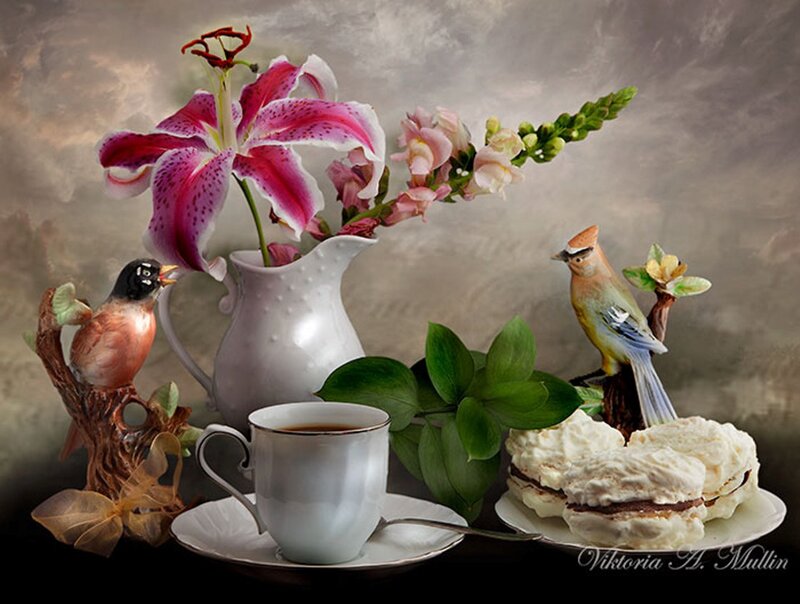 Still Life with Flowers and Birds — White