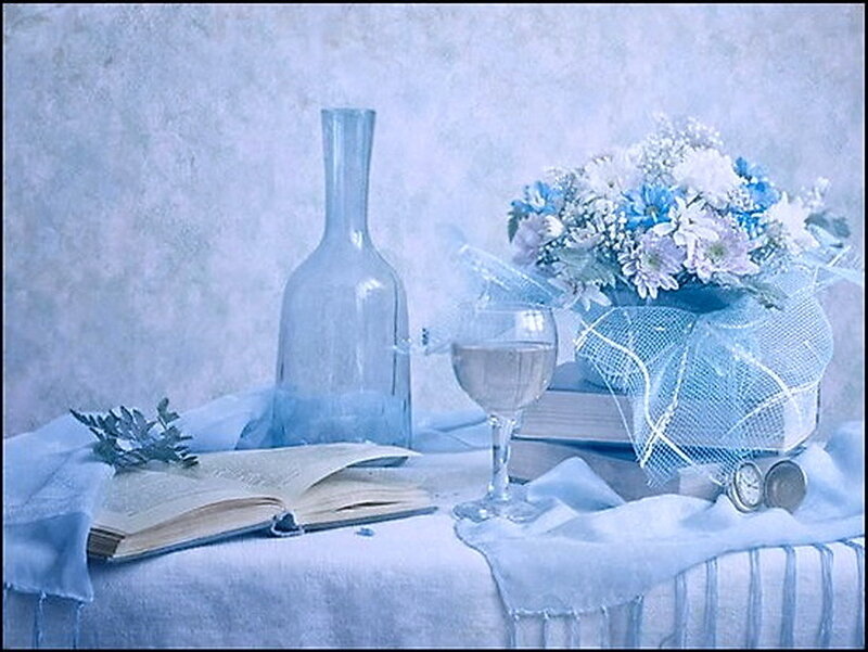 Still Life with Flowers and Book — Blue