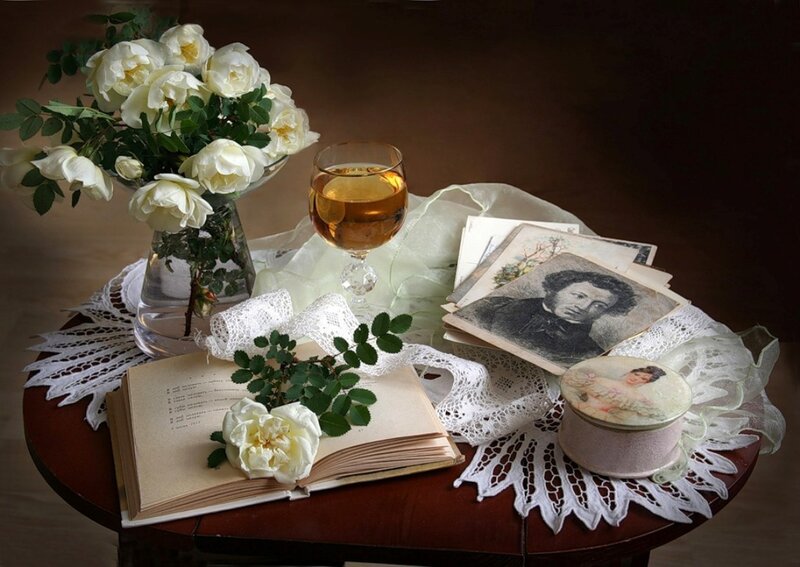 Still Life with Flowers and Book — Brown, Serene