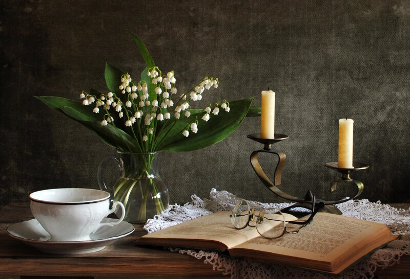 Still Life with Flowers and Book — Brown