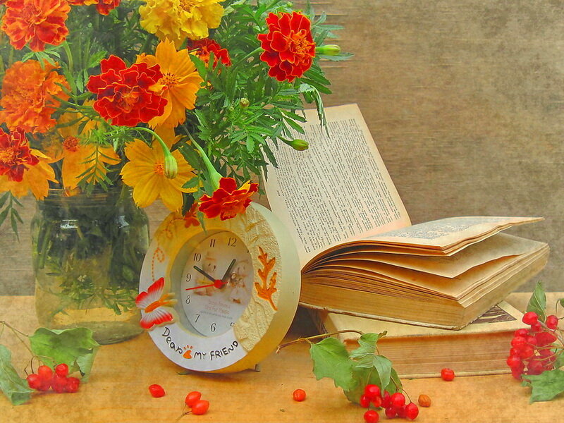 Still Life with Flowers and Book — Orange