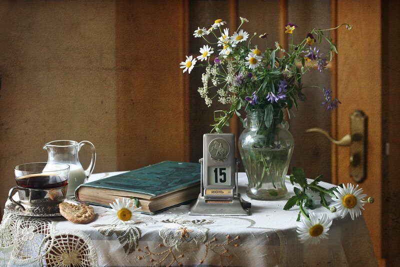 Still Life with Flowers and Book — White
