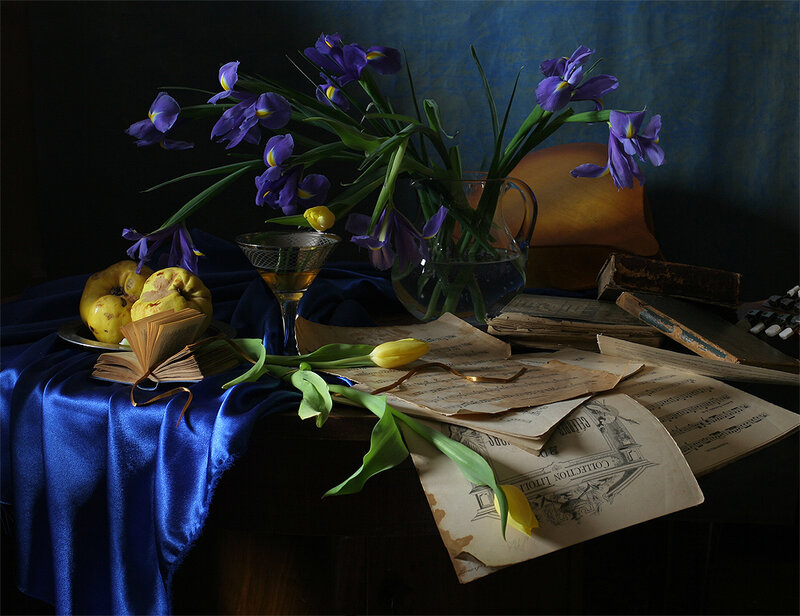 Still Life with Flowers and Books — Blue