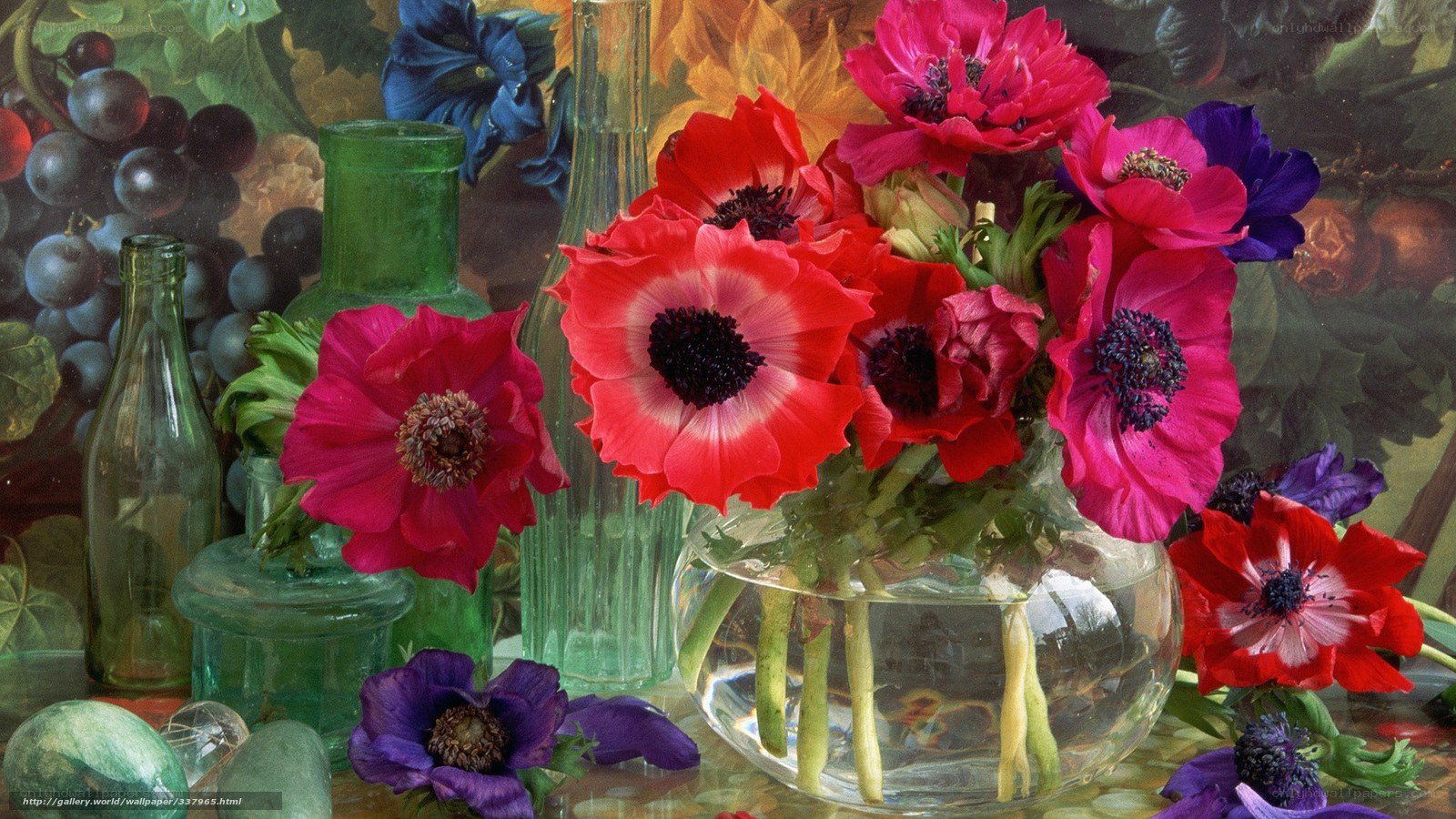Still life with flowers and bottles