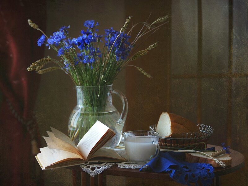 Still Life with Flowers and Bread — Blue