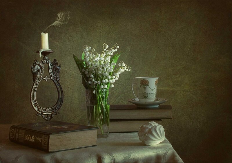 Still Life with Flowers and Candle — Brown
