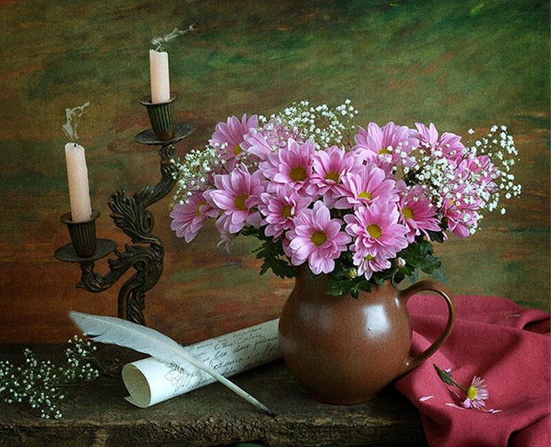 Still life with flowers and candles
