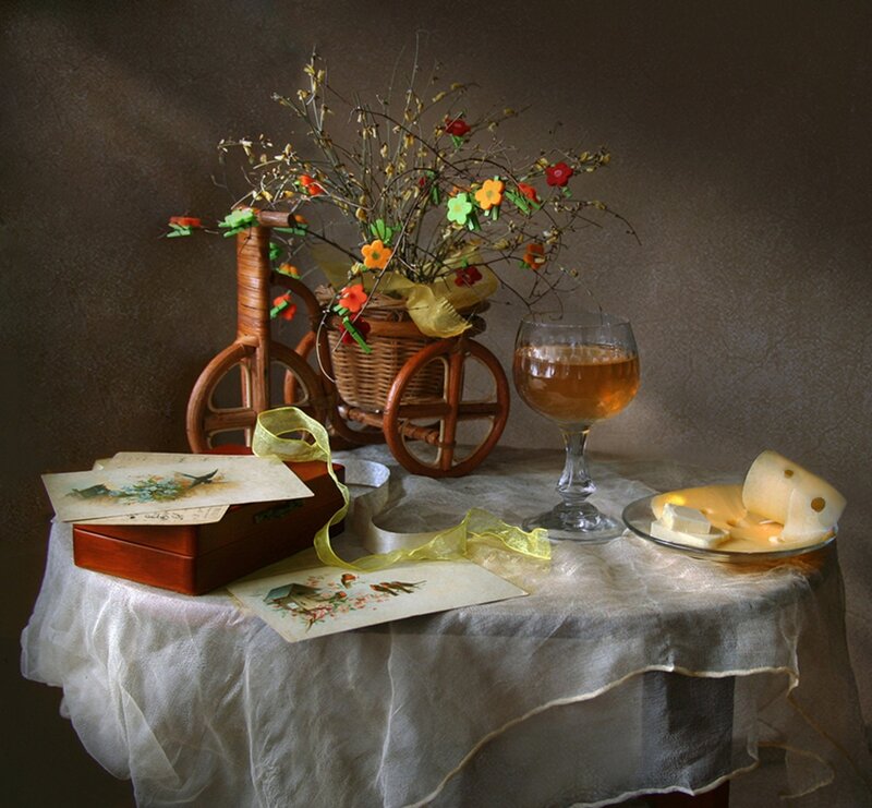 Still Life with Flowers and Cheese — Brown