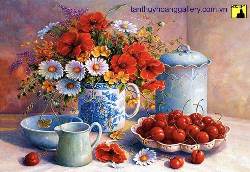 Still Life with Flowers and Cherries — Red