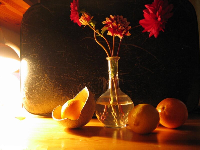 Still life with flowers and citrus