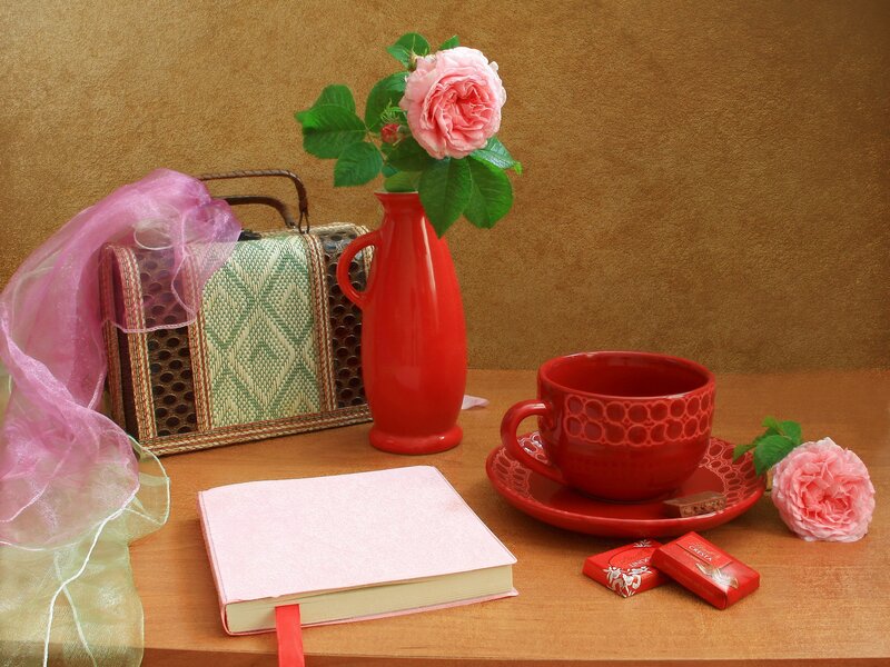 Still Life with Flowers and Cup — Red