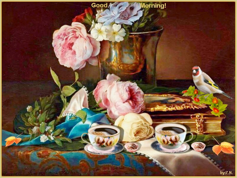 Still Life with Flowers and Cups — Blue