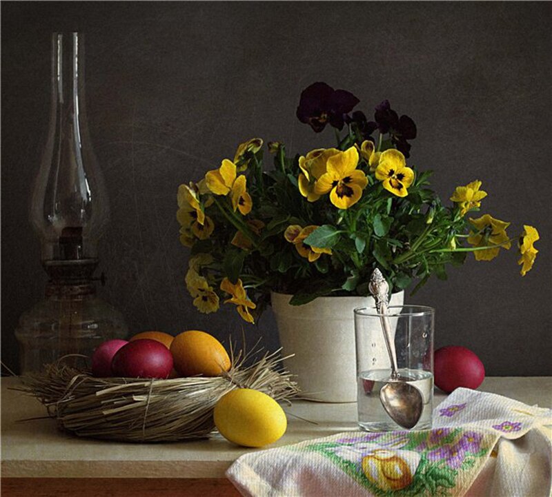 Still Life with Flowers and Eggs — Yellow, Calm