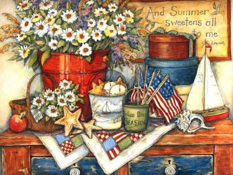 Still Life with Flowers and Flags
