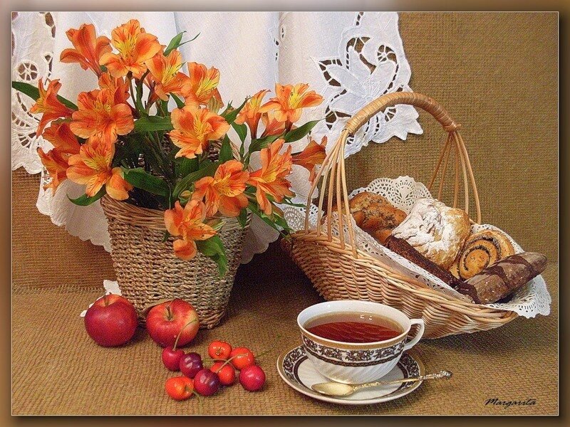 Still Life with Flowers and Food — Orange