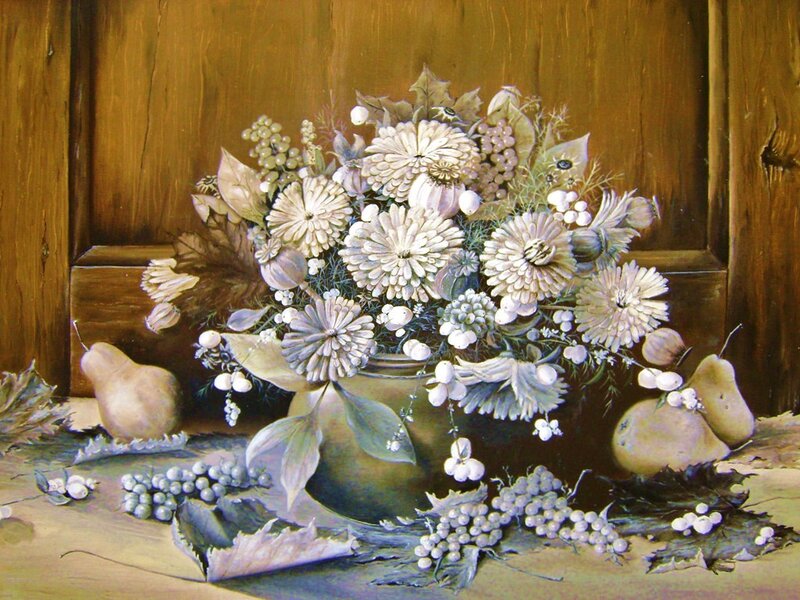 Still life with flowers and fruit