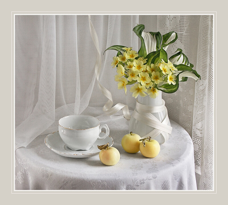 Still life with flowers and fruit