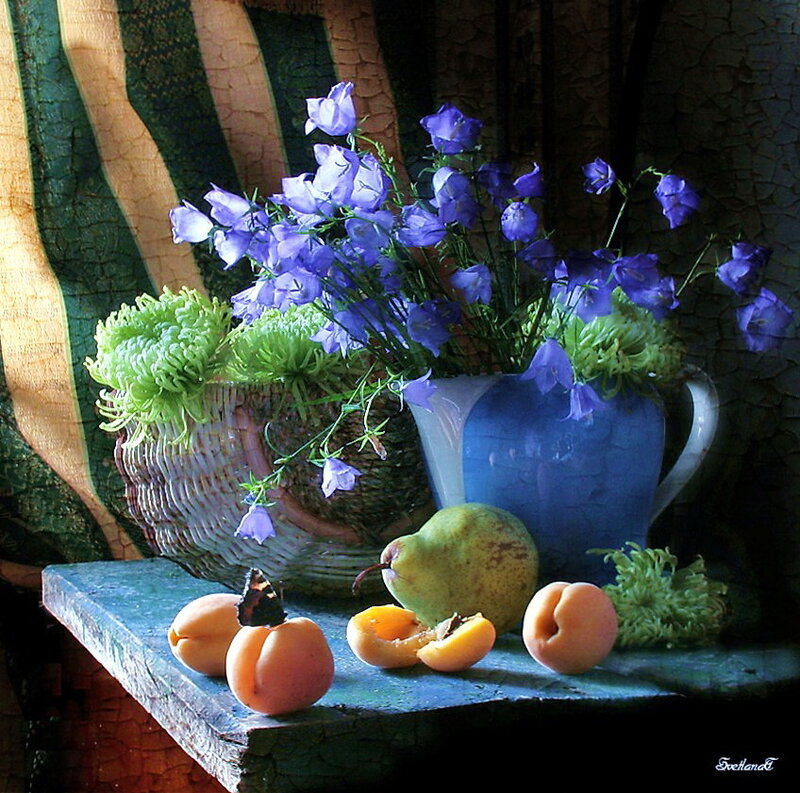 Still Life with Flowers and Fruit — Blue, Dramatic