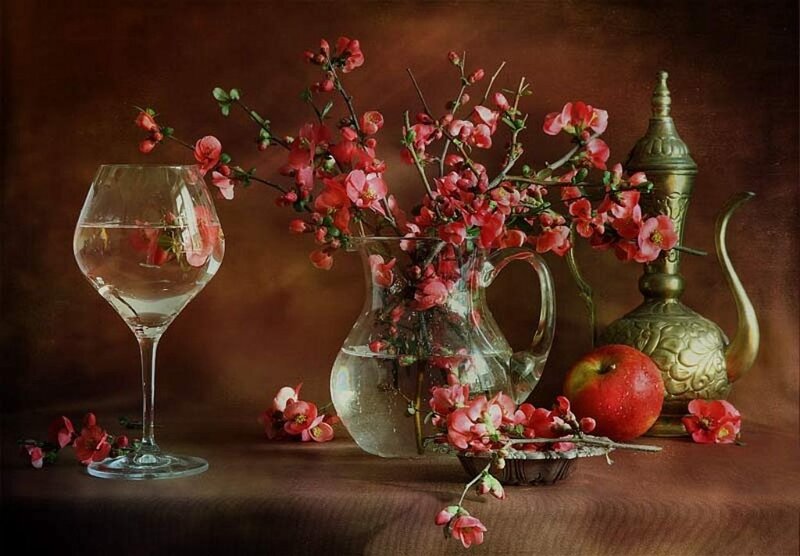 Still Life with Flowers and Fruit — Brown, Calm