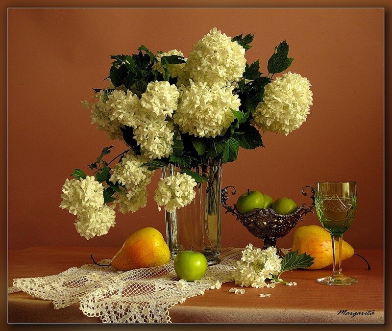Still Life with Flowers and Fruit — Brown